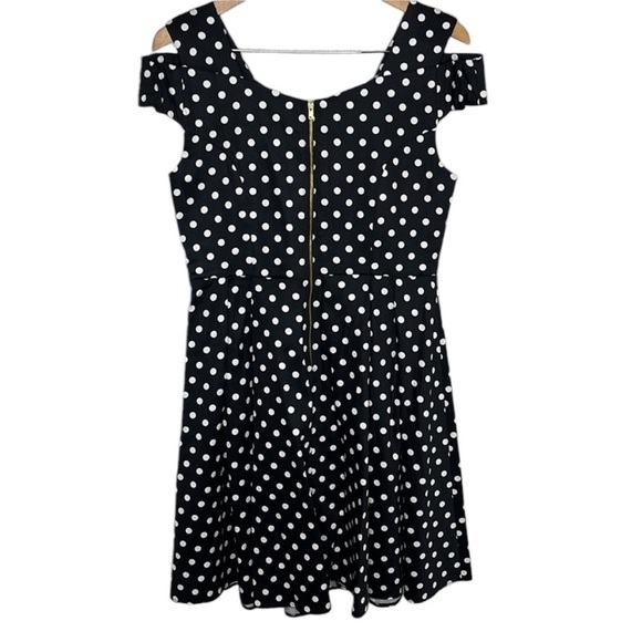 New Lady Vintage Bardot Black White Polka Dot Tea Dress Women Size 14 - Picture 4 of 5